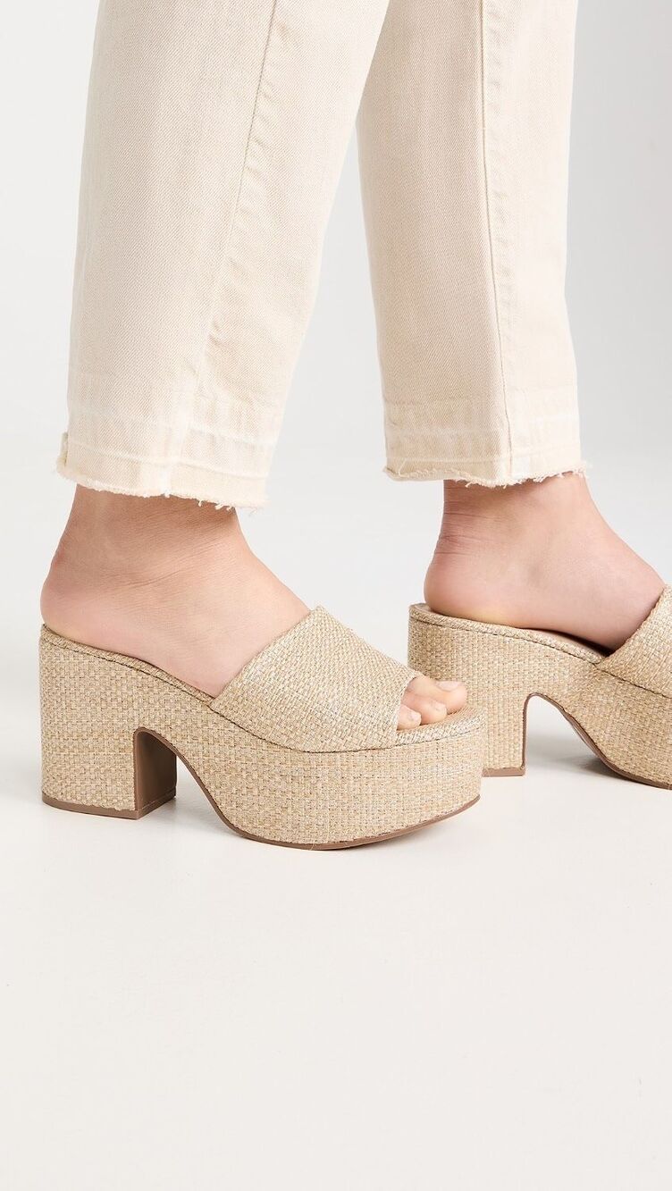 Larroude Women’s Miso Gold Cream Nude Platform High Heel Mules